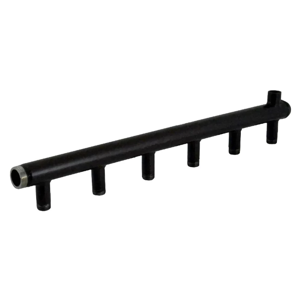 Коллектор Элит Металл EM100 Ду40 Ру10, выходов-3х1/2″ наружная резьба, присоединение - наружная резьба 1 1/2″, межосевое расстояние 100 мм, левое подключение, с бобышкой под импульсную трубку, сталь