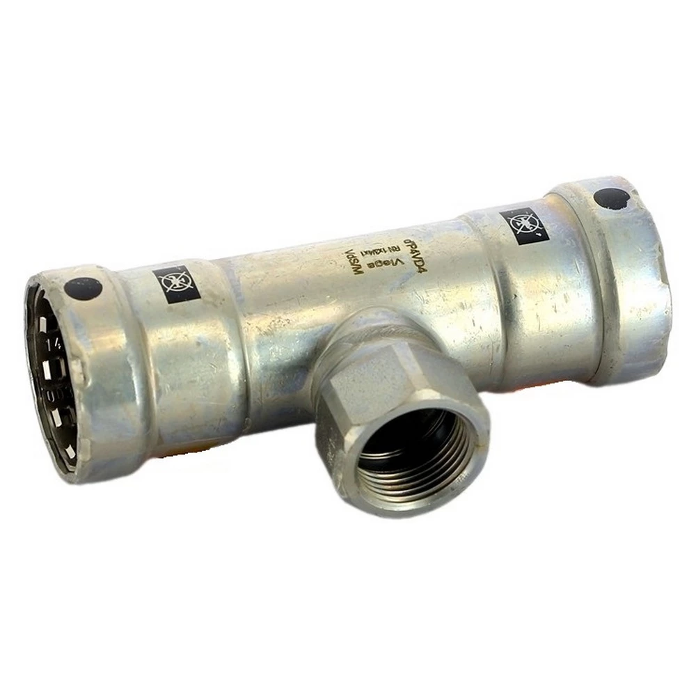 Тройник переходной Viega Megapress с SC-Contur Дн1″x3/4″x1″ Ру16 стальной оцинкованный, присоединение - пресс/внутренняя резьба