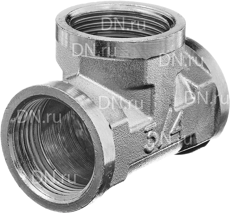 Тройник БАЗ ТВ20 никель Ду20 Ру40, корпус — латунь ЛС59-1, никелированный, резьба внутренняя