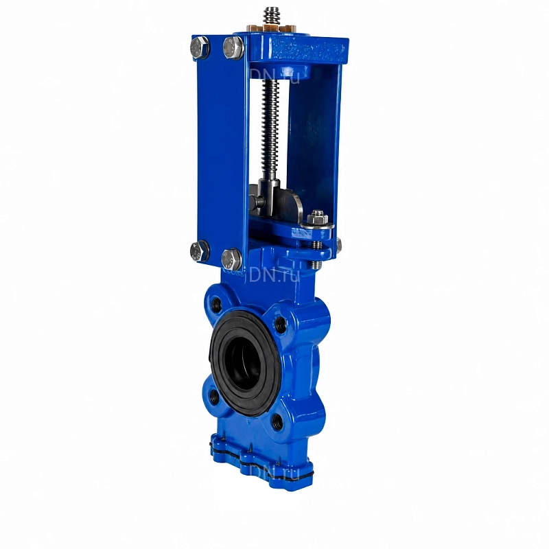 Задвижка шиберная с промывочным лотком Ду50 Ру16 двусторонняя, межфланцевая, шпиндель - выдвижной, корпус - чугун GGG40, шибер - нержавеющая сталь 304, уплотнение - EPDM, с ОСТ-фланцем тип АК (А) (GVKRft1331E-2W-Fb-ОСТ)