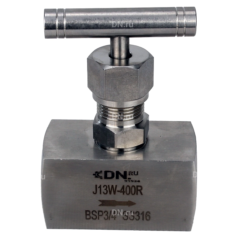 Клапан игольчатый VN3232M-T-Ht 1 1/2″ Ду40 Ру400 резьбовой, корпус - нержавеющая сталь 316, уплотнение - металл, с Т-образной рукояткой
